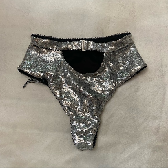 new! for love and lemons silver glimmer sequin high waisted panty 3750 - Picture 6 of 11